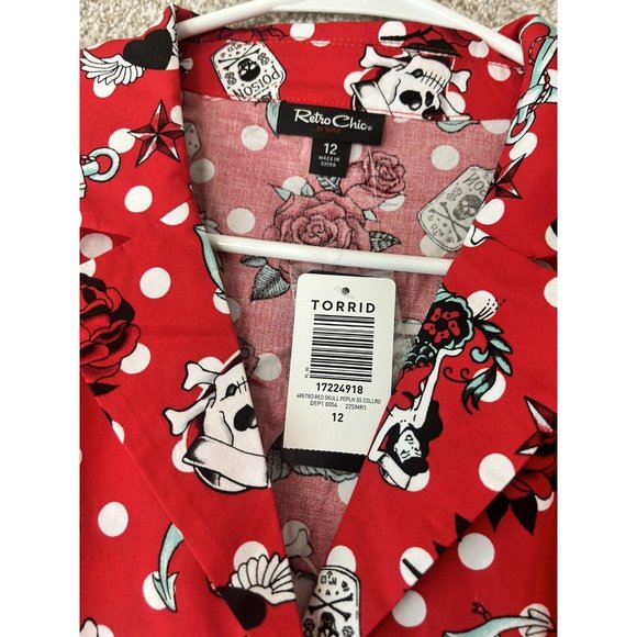 Torrid Retro Chic Red Skull Rose Love Graphic Belted Short Sleeve Midi Dress 12 - Picture 4 of 7